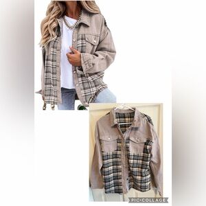 Womens Oversized Denim Jacket Casual Long Sleeve Button Down Plaid Shacket